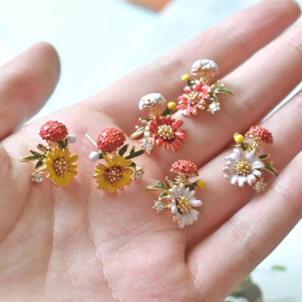 New! Yellow Zinnia Floral Earrings - Picture 2 of 5
